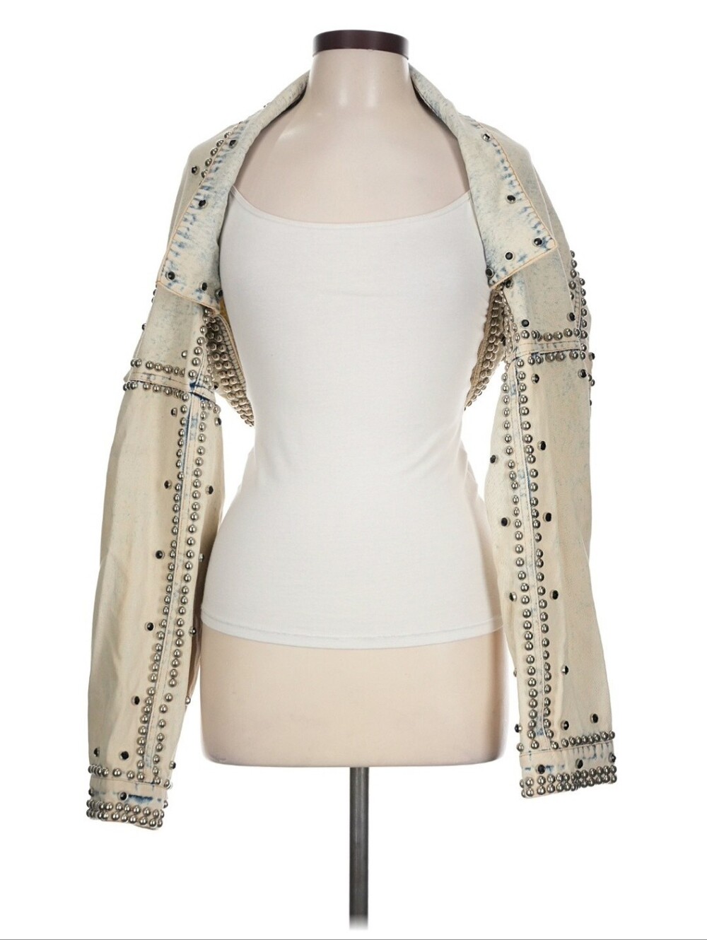 Athina Studded Embellished Denim Jacket Size L Edgy Western Rock Statement